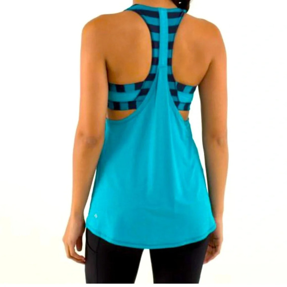 Lululemon 2 in Run Tank Top in Micro Macro Stripe Surge Blue - Picture 2 of 10